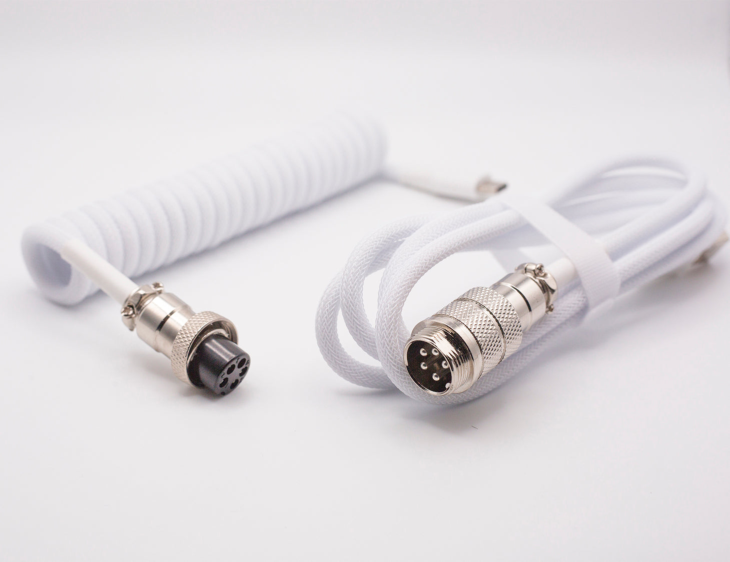 white cable silver aviator coiled sleeved cable